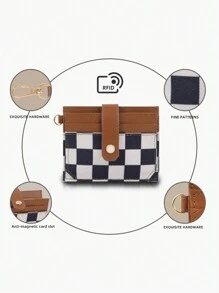 Fashionable Vintage Checkered Women's Wallet Lightweight & Compact Card Holder & Coin Purse Suitable For Gifts Wallet Purse Wallet Mini Wallet Small Wallet Wristlet For Women Wallet - Black and White - View 4