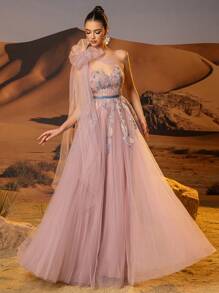 Váy dạ hội ren nhiều kiểu dáng dài chữ A bằng vải tuyn, váy dạ hội cho nữ có dây đeo nơ, váy dạ hội thêu ren sequin, có thắt lưng, váy dạ hội buộc dây phía sau dành cho thiếu nữ, váy dự tiệc tối cho nữ, váy dự tiệc cưới, cho khách dự tiệc cưới, tốt nghiệp, tiệc tối - Bụi hồng - Xem 4