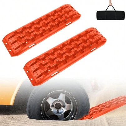 LILIIN Traction Aid Sand Plates 2 Pieces, 10T Off-Road Recovery Boards Traction Mats Traction Aid Grip Mats For Mud Snow, Tire Ladder For Cars Trucks, Traction Aid Motorhome Off-Road Accessories, Orange