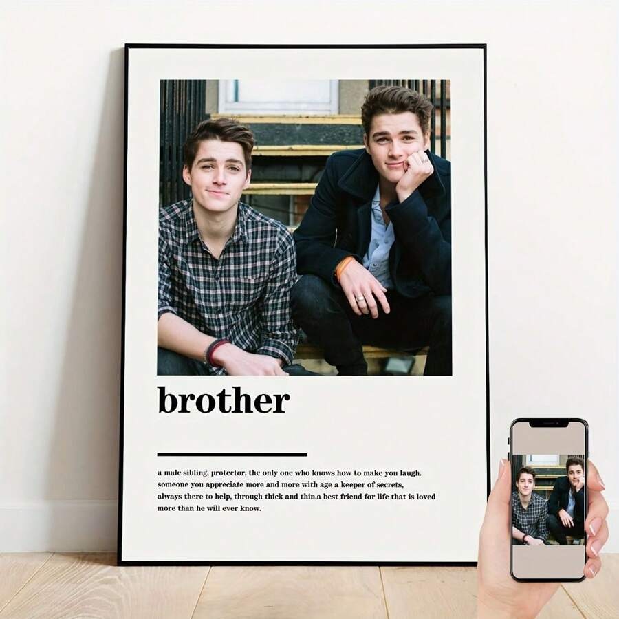 1pc Custom Brother Photo Wall Art - Personalized Canvas Poster, Perfect Gift For Best Friends & Family, Ideal For Bedroom & Living Room Decor, Unframed, New Year Home Decor. Gifts Birthday Graduation,Christmas Gift Supplies - Brother - View 1
