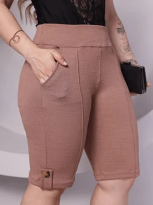 Women's Bermuda Shorts With Pocket And Button - Marrón - Ver 1