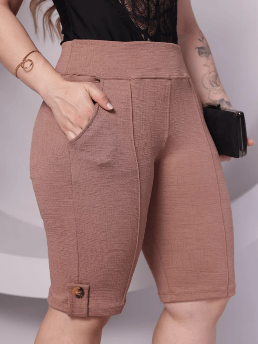 Women's Bermuda Shorts With Pocket And Button - Marrón - Ver 1