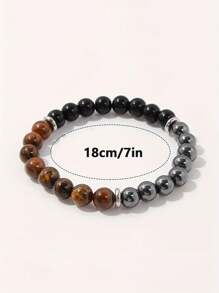 3-Layer Protection Bracelet: 8mm Tiger Eye Stone & Round Crystal (Gemstone Elastic Bracelet) - Multicolor - View 7