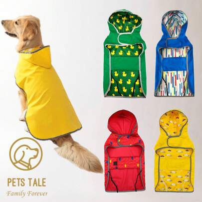 PETS TALE 可反轉防水狗雨衣-黃色雙層外套,全天候保護