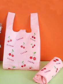 25/50个加厚礼品袋，樱桃图案手提袋，时尚购物袋，婚礼生日派对珠宝配饰包装，小饰品包装袋 - 粉色 - 查看 5