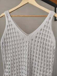 Summer Long Beach Cover-Up Tank Top Dress V-Neck - White - View 2