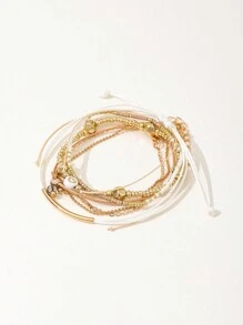 Bộ 6 vòng tay hạt cườm hình trái tim thời trang, hạt gạo & vòng tay đàn hồi dành cho nữ - Vàng - Xem 4