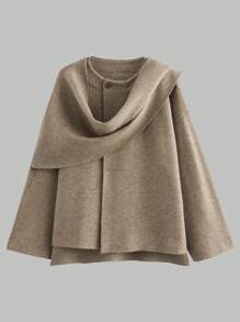 Women's Scarf Style Fashionable Casual Asymmetric Ultra Loose Knitted Jacket Sweater Cardigan Jacket Tops - Khaki - View 2