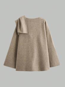 Women's Scarf Style Fashionable Casual Asymmetric Ultra Loose Knitted Jacket Sweater Cardigan Jacket Tops - Khaki - View 3