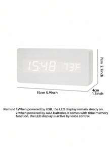 1个智能木质闹钟，床头柜闹钟，家居电子装饰，带贪睡功能，早晨闹铃，床头柜闹钟，声控数字闹钟，家居装饰，房间装饰礼物，生日毕业数字闹钟，卧室装饰，宿舍装饰，返校装饰，开学惊喜，学习用品 - 米色 - 查看 13