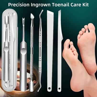 Ingrown Toenail Treatment Kit - Stainless Steel Podiatry Tools, Multifunctional Pedicure Set For Dead Skin Trimming, Unscented, Precision Clippers, Sharp Peeling Knives With Portable Storage Case