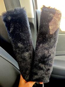 2 件冬季保暖短毛绒护肩，保暖防勒颈安全带保护套 - 黑絨 - 查看 1