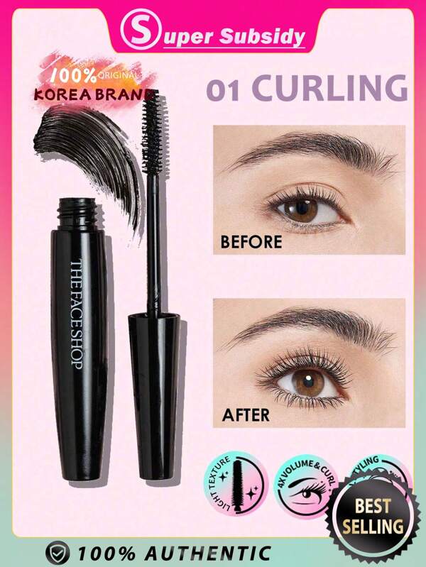 The Face Shop Freshian Mascara 01 Curling, Waterproof Sweatproof Lengthening Long-Wearing Mascara, Easy To Use, Eye Makeup, K Beauty, 7 G Gift
