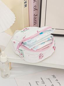 1 件复古花卉印花女士卫生棉条收纳袋卫生巾袋餐巾化妆包收纳袋女士化妆包女孩卫生棉条收纳袋，钱包袋便携式化妆品刷收纳包带拉链封口，适用于口红、刷子、护肤品、手机、硬币、小物件，适用于家庭、旅行、度假和学校使用，化妆包化妆包护肤包洗漱用品 - 彩色 - 查看 7