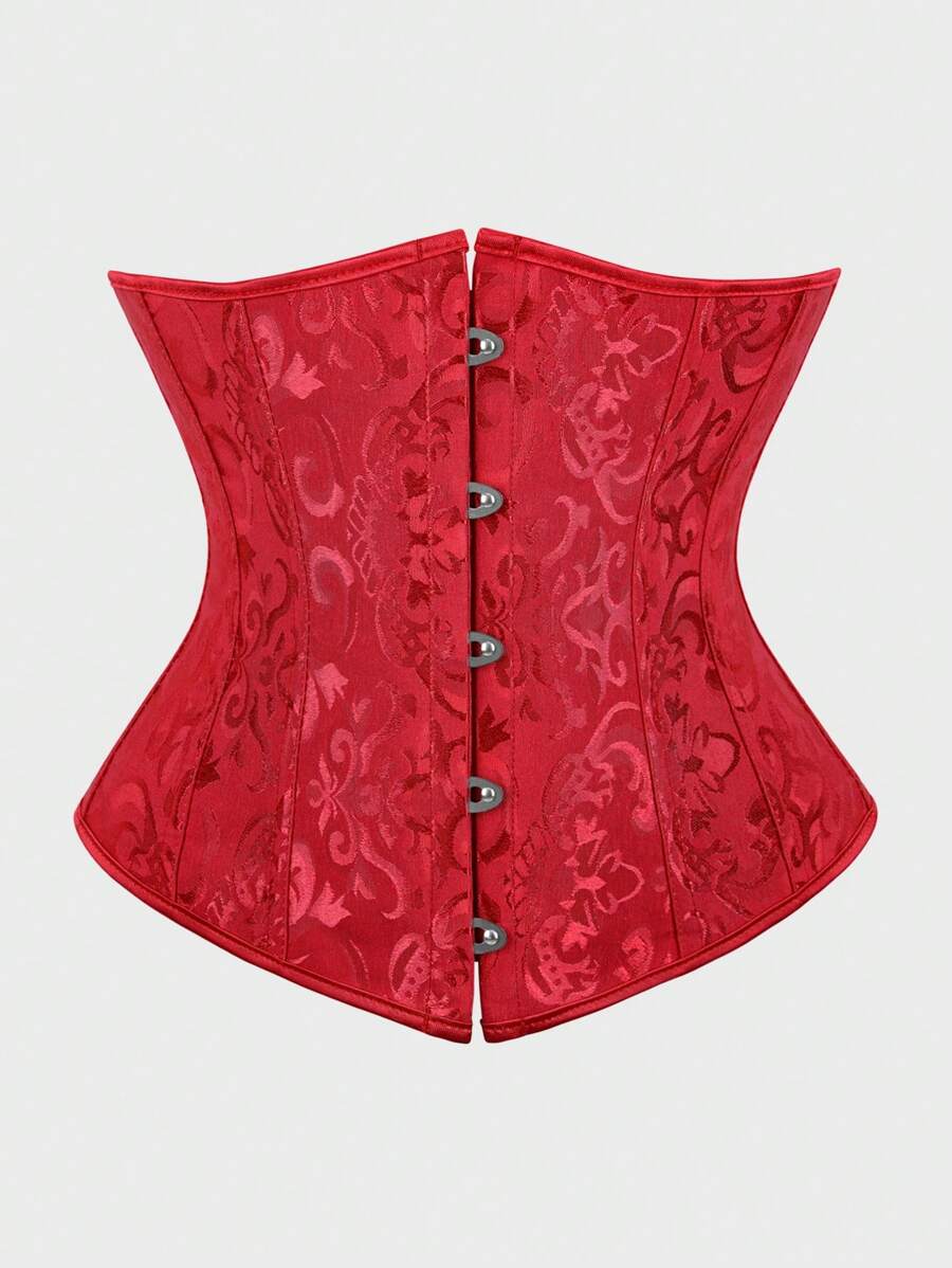 Underbust Corsets For Women,Corset Belt, Women's Floral Jacquard Lace Up Under Boob Corset Slimmer Body Shaper - Đỏ - Xem 1