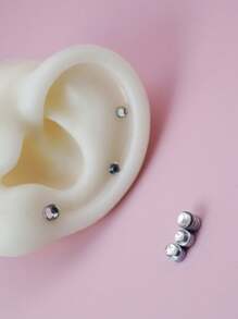 6pcs Minimalist Daily Wear Magnetic Faux Earring Studs - White - View 1