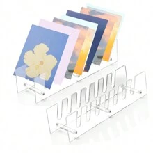 Soporte de exhibición de tarjetas de acrílico, estante de escritorio práctico para exhibir pegatinas y tarjetas postales, soporte para tarjetas y teléfono móvil, mejor regalo - transparente - Ver 1