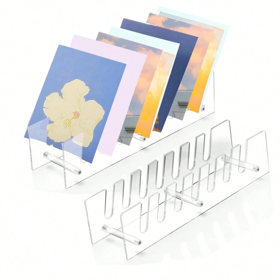 Soporte de exhibición de tarjetas de acrílico, estante de escritorio práctico para exhibir pegatinas y tarjetas postales, soporte para tarjetas y teléfono móvil, mejor regalo - transparente - Ver 1