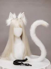 1 件/2 件性感猫耳和尾巴配饰，手工制作的可爱猫耳头带和尾巴套装，角色扮演，派对 - 彩色 - 查看 2