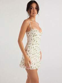 Women's Sleeveless Short Skirt With Small Floral Straps And Backless Sexy A-Line Dress, Spring And Summer Style, Sexy, Simple, Sleeveless, Backless