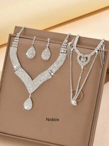 1 Set modischer vollständig mit Strass besetzter minimalistischer, vielseitiger Hochzeits- und Abendschmuck-Set bestehend aus Halskette, Ohrrringen, Handkette/Ring, geeignet für Damen Bälle, Partys, Thanksgiving, Halloween, als Geschenk