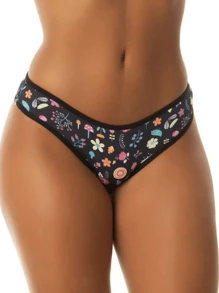 Kit 5 Basic Comfortable Printed Suede Panties Thong Women's Lingerie Everyday - 彩色 - 查看 6