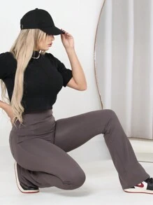 calça feminina legging flare barra larga empina bum bum suplex poliamida mega power