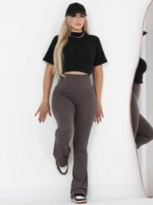 calça feminina legging flare barra larga empina bum bum suplex poliamida mega power