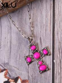 1 件复古时尚绿松石吊坠项链，时尚女士 - 十字 - 查看 14