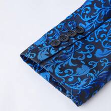 Men's Floral Jacquard Dress Suit Jacket 1 Button Tuxedo Blazer Sport Coat Jacket For Dinner,Prom,Wedding - Blue - View 3