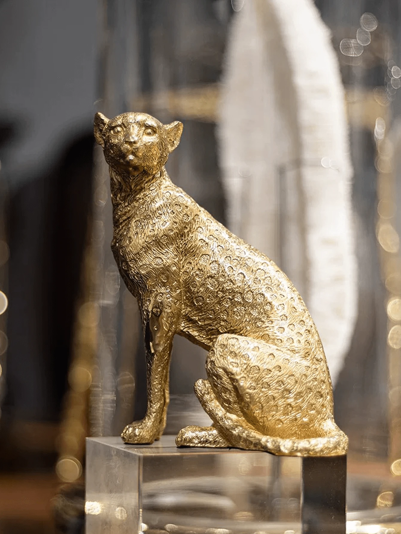 Cheetah Statue Home Decor Leopard Sculpture Resin Sitting Cheetah Figurine Desktop Table Top Ornament Decoration For Home Officegold Or Silver Walkingchampagne Gold P 175386148 - View #12