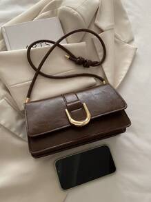 Bolso cuadrado de hombro unicolor retro, bolso de sobaco a juego con solapa, el bolso de sobaco talla grande simple para mujeres, regalo ideal para Año Nuevo, bolso de negocios y casual de moda para mujeres, perfecto para oficina, negocios y trabajo