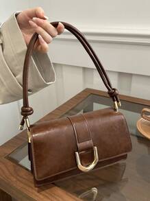 Bolso cuadrado de hombro unicolor retro, bolso de sobaco a juego con solapa, el bolso de sobaco talla grande simple para mujeres, regalo ideal para Año Nuevo, bolso de negocios y casual de moda para mujeres, perfecto para oficina, negocios y trabajo