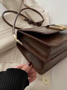 Bolso cuadrado de hombro unicolor retro, bolso de sobaco a juego con solapa, el bolso de sobaco talla grande simple para mujeres, regalo ideal para Año Nuevo, bolso de negocios y casual de moda para mujeres, perfecto para oficina, negocios y trabajo