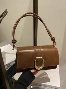Bolso cuadrado de hombro unicolor retro, bolso de sobaco a juego con solapa, el bolso de sobaco talla grande simple para mujeres, regalo ideal para Año Nuevo, bolso de negocios y casual de moda para mujeres, perfecto para oficina, negocios y trabajo