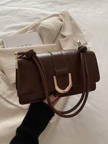Bolso cuadrado de hombro unicolor retro, bolso de sobaco a juego con solapa, el bolso de sobaco talla grande simple para mujeres, regalo ideal para Año Nuevo, bolso de negocios y casual de moda para mujeres, perfecto para oficina, negocios y trabajo