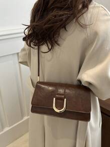 Bolso cuadrado de hombro unicolor retro, bolso de sobaco a juego con solapa, el bolso de sobaco talla grande simple para mujeres, regalo ideal para Año Nuevo, bolso de negocios y casual de moda para mujeres, perfecto para oficina, negocios y trabajo