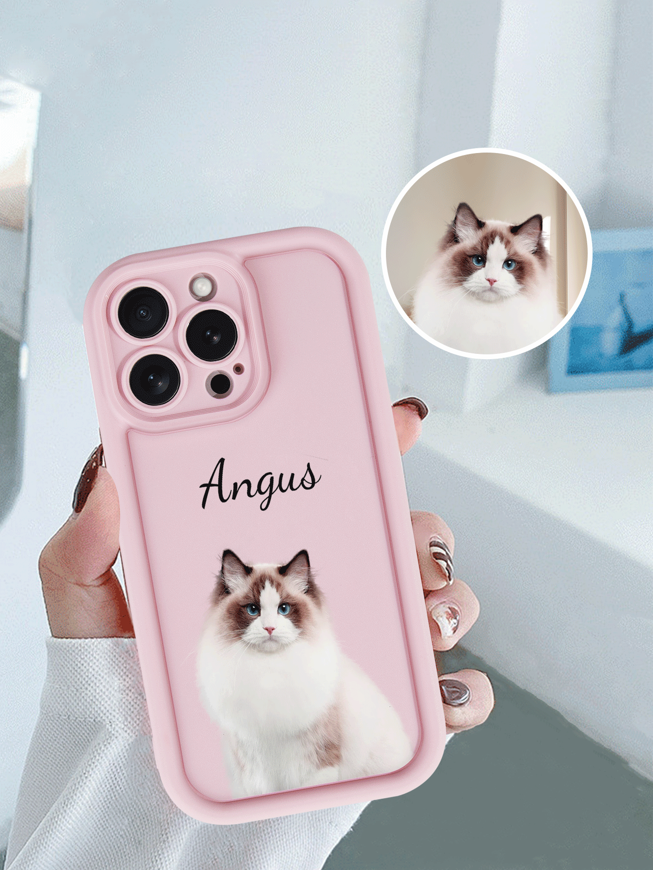 Apple 1 Pc Customized Pet Photo & Name Engraved High Definition Glass Phone Case Compatible With IPhone 15 Pro Max/ S24 Ultra/Redmi//OnePlus And Other Models Pink - Pink - View 2