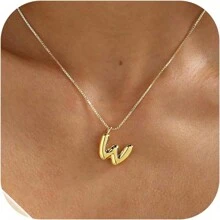 suteyi Bubble Letter Necklace Gold 14K Gold Plated Necklace Initial Necklaces For Women Dainty Bubble Alphabet Pendant Personalized Jewelry Gift - Gold - View 19