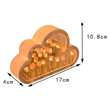 Tulipán DIY Nube Luz De Noche Espejo Pequeña Noche Linterna Simulación Flores Hecho a Mano Led Hogar Escritorio Decoración Flores Espejo Lámpara de Mesa 3D 21 Piezas de Flores
