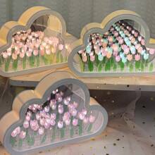 Tulipán DIY Nube Luz De Noche Espejo Pequeña Noche Linterna Simulación Flores Hecho a Mano Led Hogar Escritorio Decoración Flores Espejo Lámpara de Mesa 3D 21 Piezas de Flores
