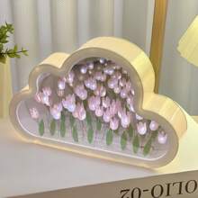 Tulipán DIY Nube Luz De Noche Espejo Pequeña Noche Linterna Simulación Flores Hecho a Mano Led Hogar Escritorio Decoración Flores Espejo Lámpara de Mesa 3D 21 Piezas de Flores