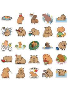 50 piezas Pegatinas de graffiti de Capibara de dibujos animados, pegatinas impermeables de animales lindos DIY para scooter, maleta, celular - Multicolor - Ver 4