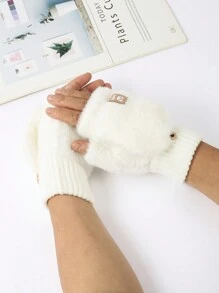 1 par de guantes sin dedos convertibles de punto, guantes de dedo medio forrados para estudiantes que escriben, jóvenes con pantalla táctil, oficina, a prueba de frío, ciclismo al aire libre, guantes 2 en 1 para el atuendo de Acción de Gracias, Navidad, invierno, mujer+equipo de invierno+guantes de oso+Navidad