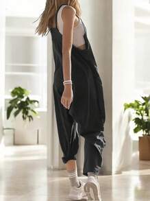 Comfortable Women's Jumpsuit With Fanny Pack Bag - 黑色 - 查看 2