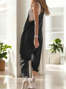 Comfortable Women's Jumpsuit With Fanny Pack Bag - 黑色 - 查看 4