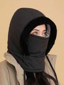 1 件女士冬季纯色防水休闲优雅波西米亚保暖羊毛面罩帽，适合日常通勤、购物、滑雪、骑自行车，适合秋冬季 - 多色 - 查看 5