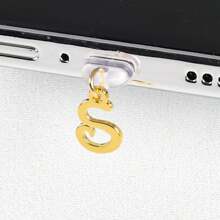 1 件简约不锈钢字母吊坠防尘塞，适用于 Type-C、Lightning、Apple 和 Android 手机，可作为礼物 - 透明防塵塞-金色 - 查看 20