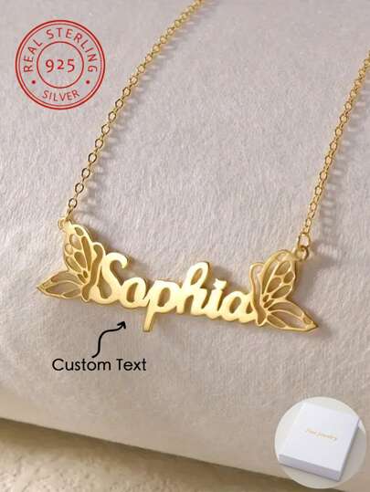 A 925 Silver Personalized Butterfly Name Custom Women, Customized With Butterfly's English Name, Ideal For Mother's Day And Valentine's Day Gifts, Beautiful And Elegant Women's Best Accessories, Suitable For Year-Round Wear,Gold,Stylish,Colorful,Vintage,Simple,Unisex,Casual,Cuties,Custom,Personalized,Unique,Ideal Gifts For Him,Ideal Gifts For Her,Her,Boyfriend,Girlfriend,Dad,Mom,Family,Friends,For Anniversaries,For Birthdays,For Graduation,For Prom,For Party,Mother's Day Gifts Women