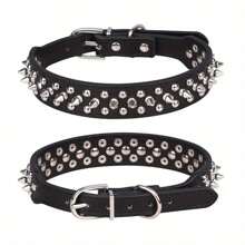 Adjustable Rivet Real Leather Dog Collar - Soft PU Leather Decorated With Fashionable Mushroom, Rivets And Spikes, Durable, Suitable For Male And Female Dogs, With Easily Adjustable Buckle, Comfortable To Wear